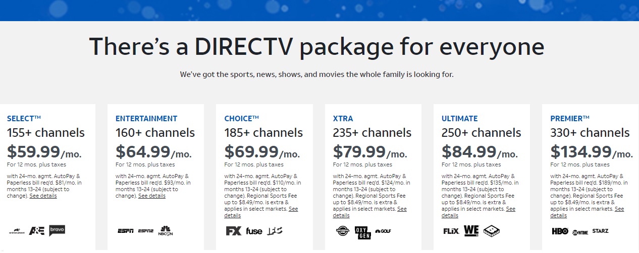 directv packages and prices