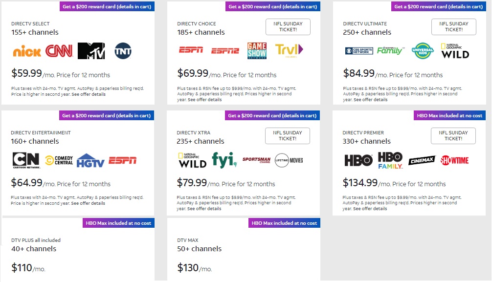 DirecTV packages